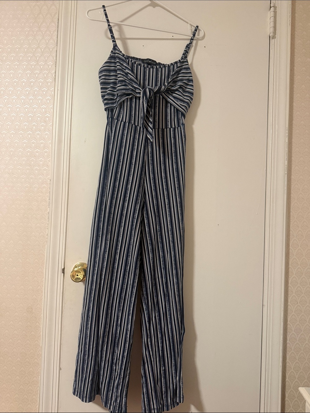 Striped Navy Tie-Front Jumpsuit